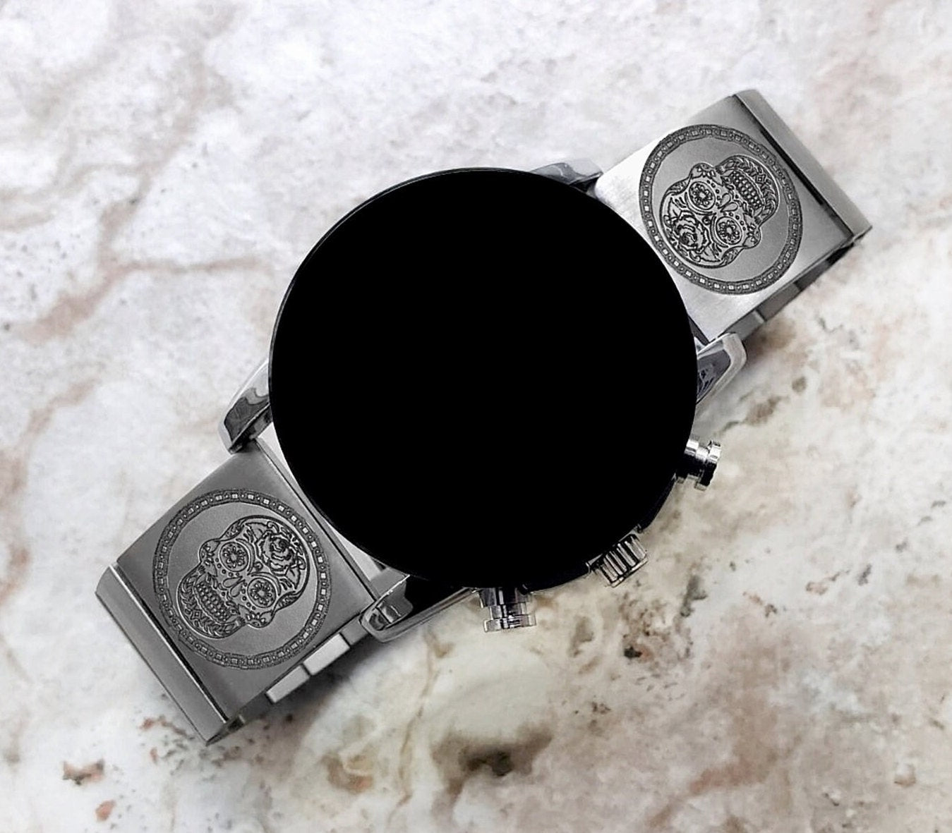 Engraved Watch Band Compatible with Samsung Galaxy Watch 3 45mm 46mm Gear S3 Frontier and Classic Stainless Steel Bracelet Strap SS2 -B22